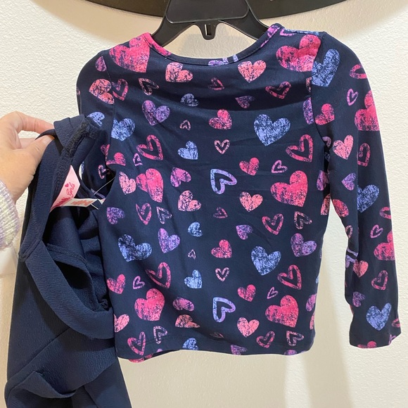 1st Kiss Little Girls Navy Jumper Dress w/Long Sleeve Top w/Hearts - S (4/5) - Picture 7 of 8